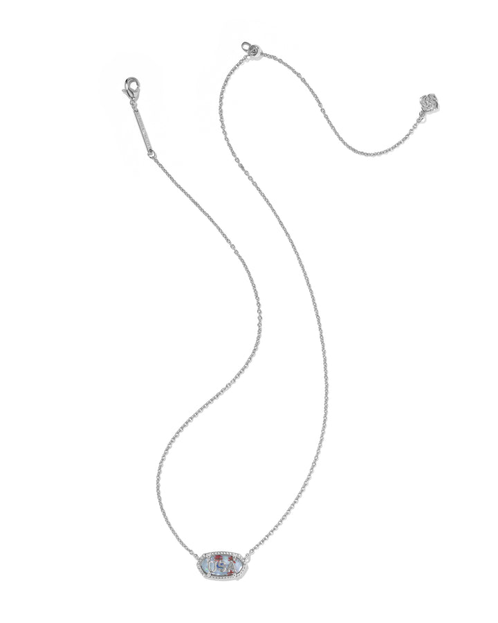 KENDRA SCOTT ELISA USA SHORT PENDANT NECKLACE - SILVER RED WHITE BLUE STAR ILLUSION