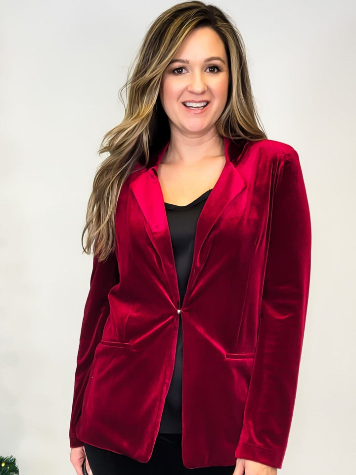 LINED VELVET BLAZER - RASPBERRY