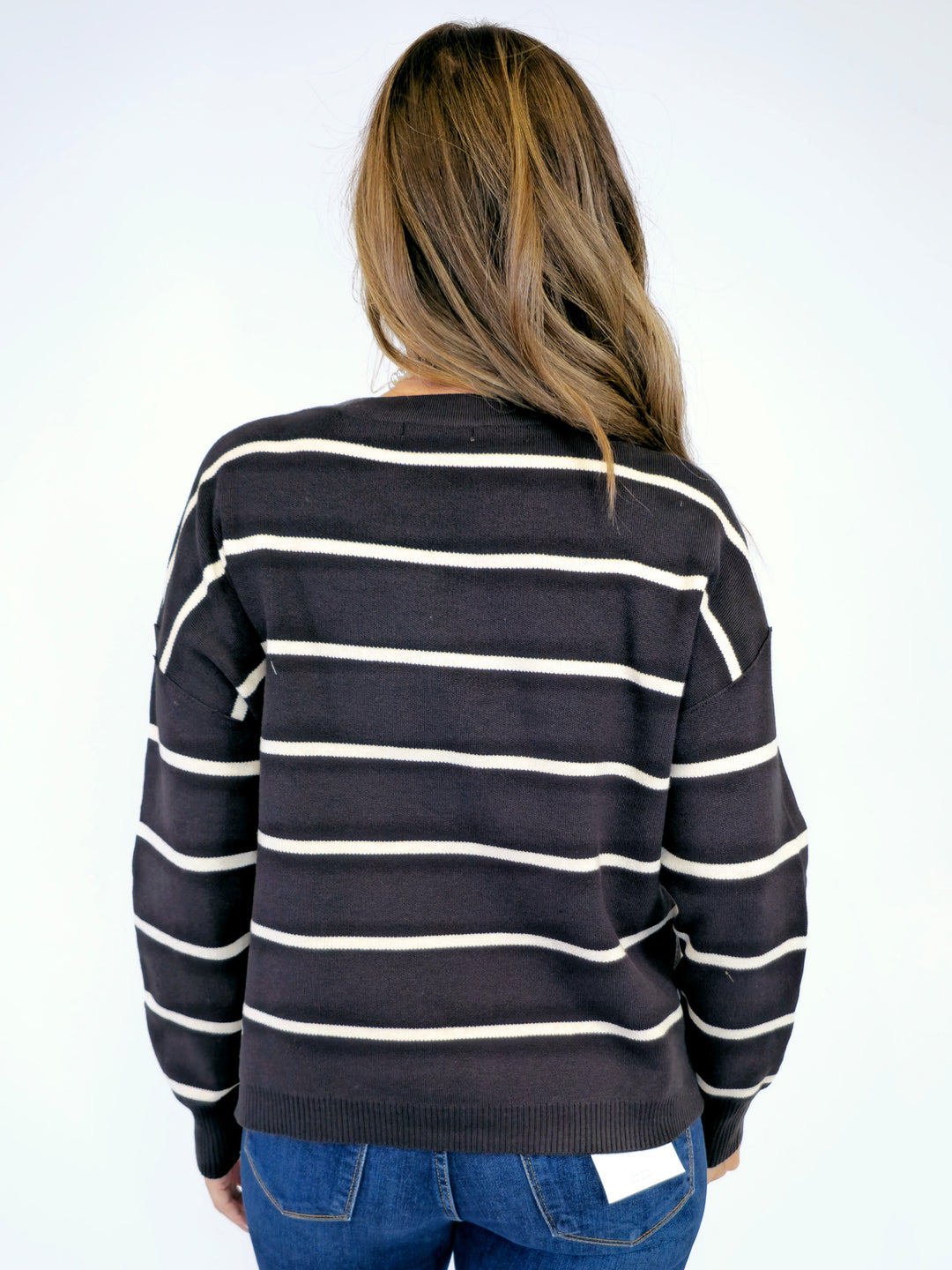 BOXY STRIPED SWEATER - CHARCOAL