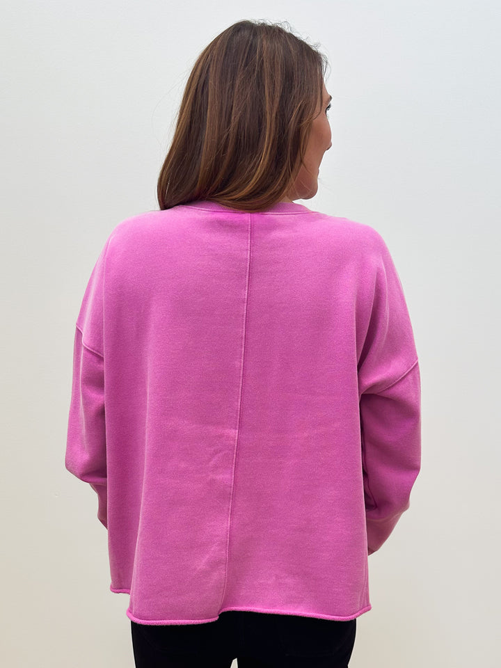 OVERSIZED FLORAL PATCH PULLOVER - DRAGON FRUIT