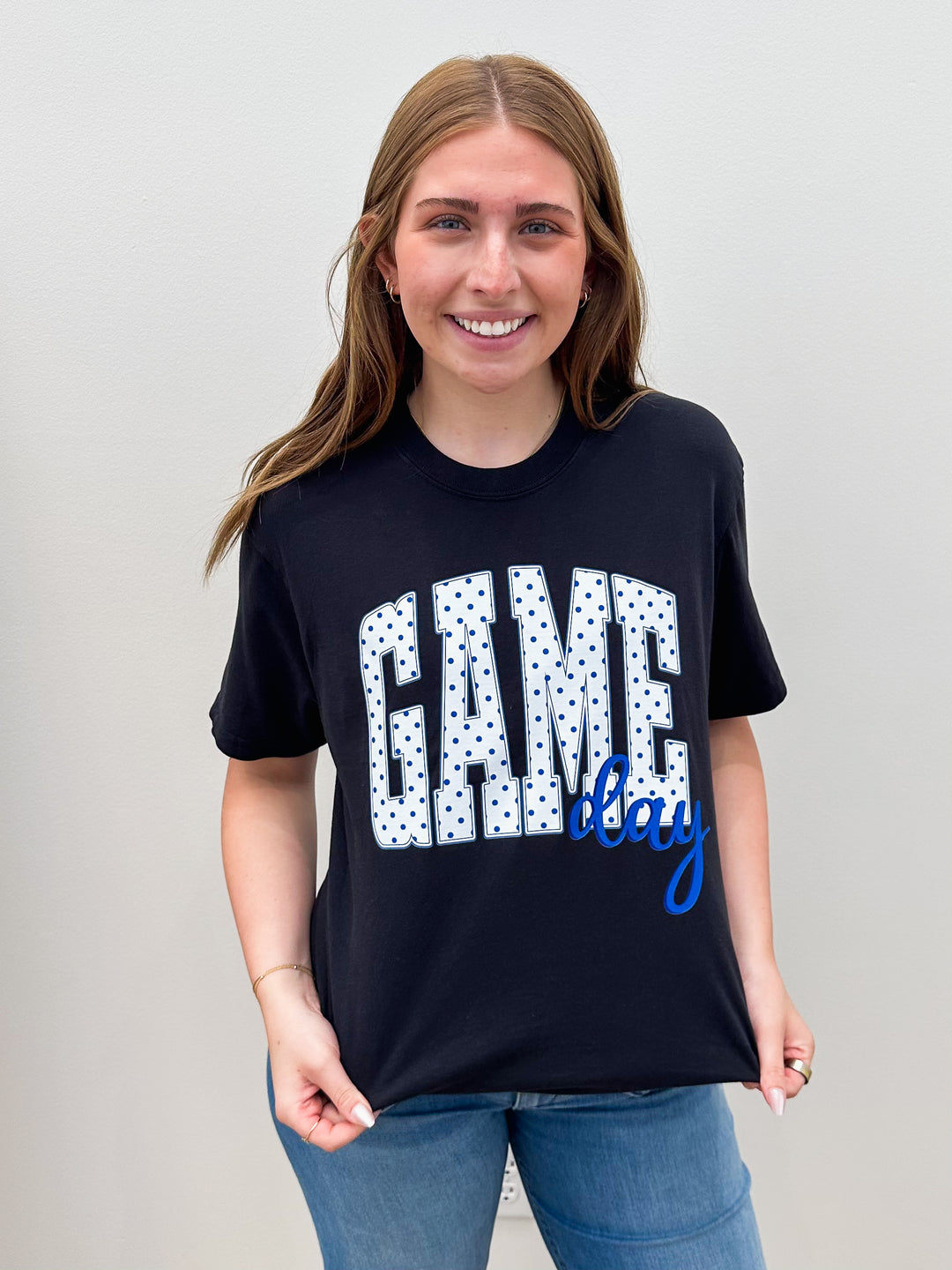 SHORT SLEEVE POLKA DOT GAME DAY TSHIRT - BLACK