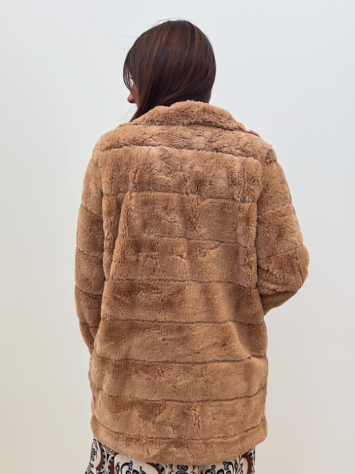 L/S FAUX FUR JACKET - CAMEL