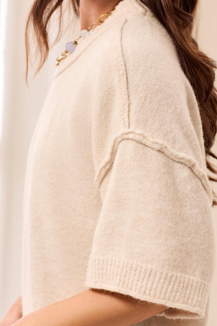 LOFTY ELBOW SLEEVE CREW NECK SWEATER - H CREAM