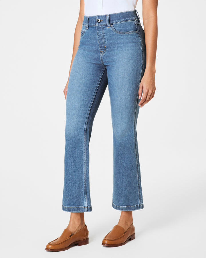 SPANX PULL ON KICK FLARE JEANS - STONEWASHED BLUE