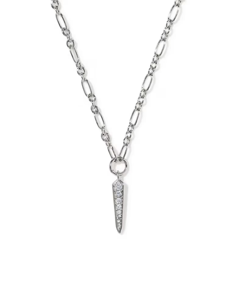 KENDRA SCOTT FATE SHORT PENDANT NECKLACE - SILVER WHITE CZ