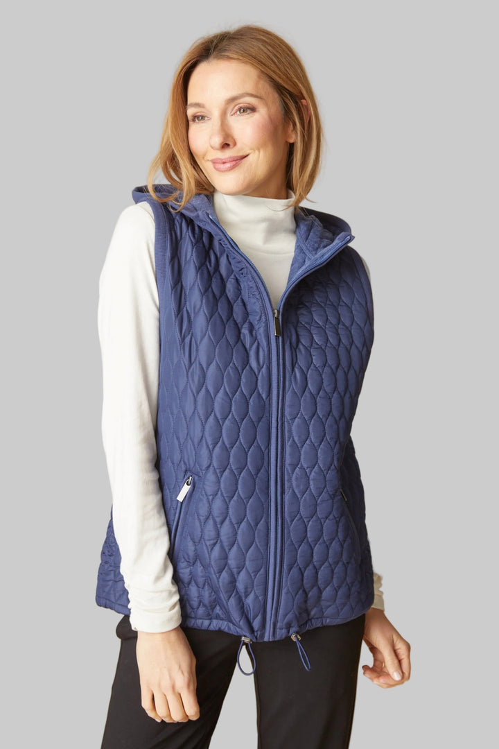 DOUBLE FACED QUILT ZIP UP VEST - NAVY