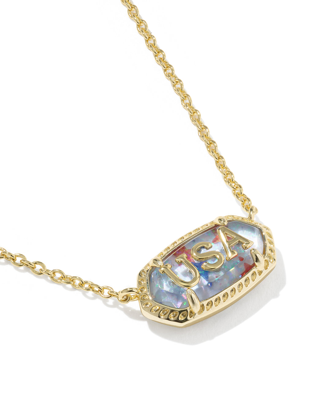 KENDRA SCOTT ELISA USA SHORT PENDANT NECKLACE - GOLD RED WHITE BLUE STAR ILLUSION