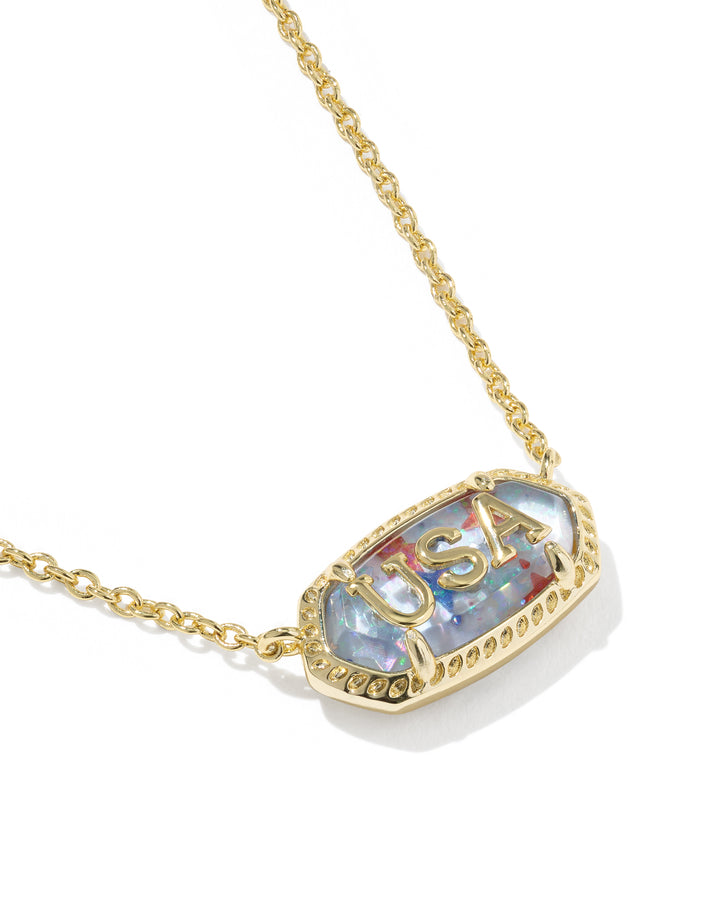 KENDRA SCOTT ELISA USA SHORT PENDANT NECKLACE - GOLD RED WHITE BLUE STAR ILLUSION
