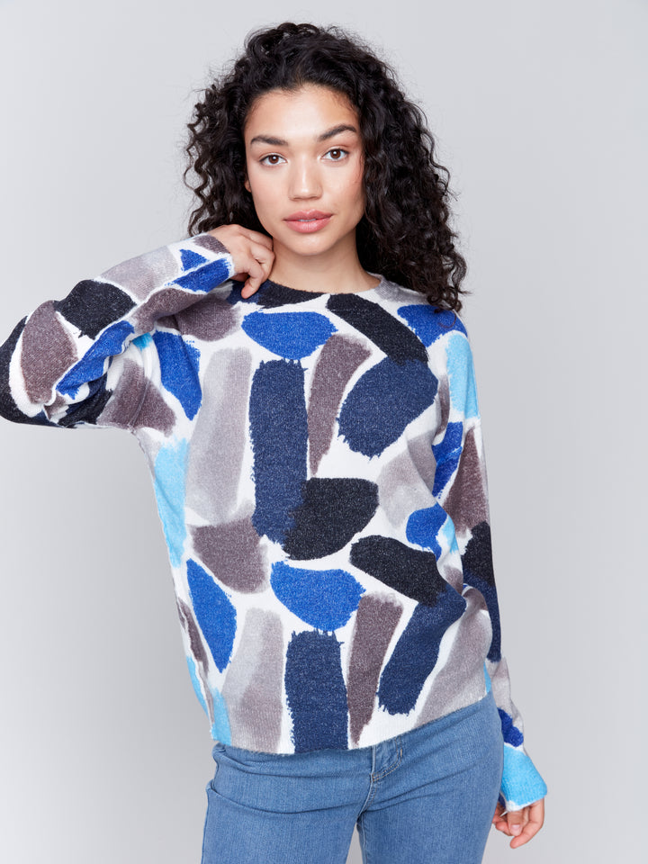 REVERSIBLE ROUND NECK SWEATER - SAPPHIRE