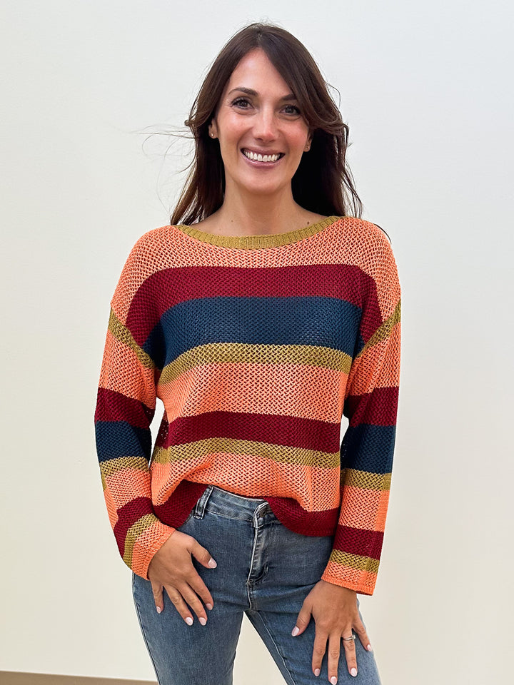 OPEN KNIT MULTI COLOR SWEATER - APRICOT