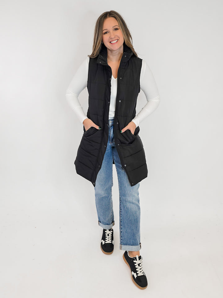 HARLOW LONG VEST - BLACK