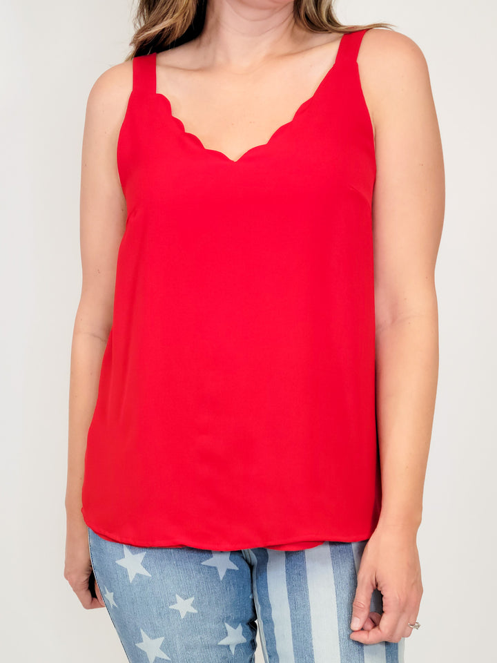 SCALLOP STRAPY TOP - RED