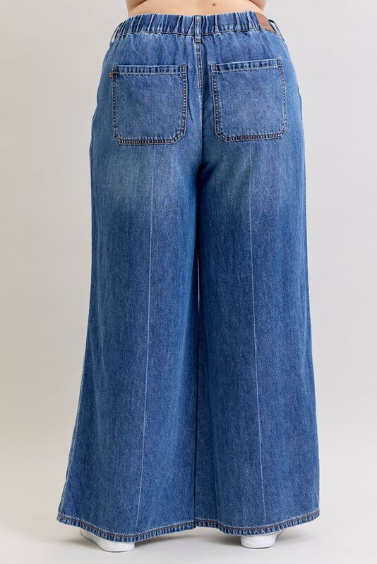 JUDY BLUE HW PALAZZO FEATHERWEIGHT JEANS - MEDIUM/DARK - 31" INSEAM