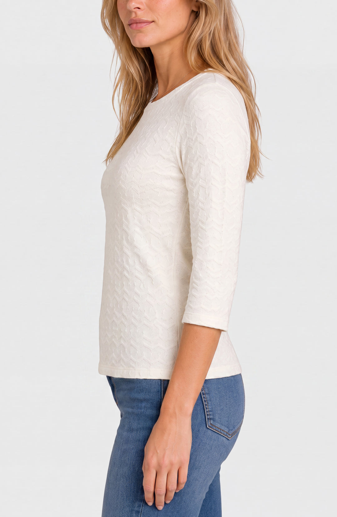 3/4 SLEEVE CREW NECK KNIT TOP - FRENCH VANILLA