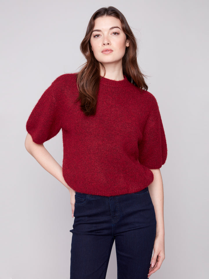 BALLOON ELBOW SLEEVE SWEATER - CABERNET