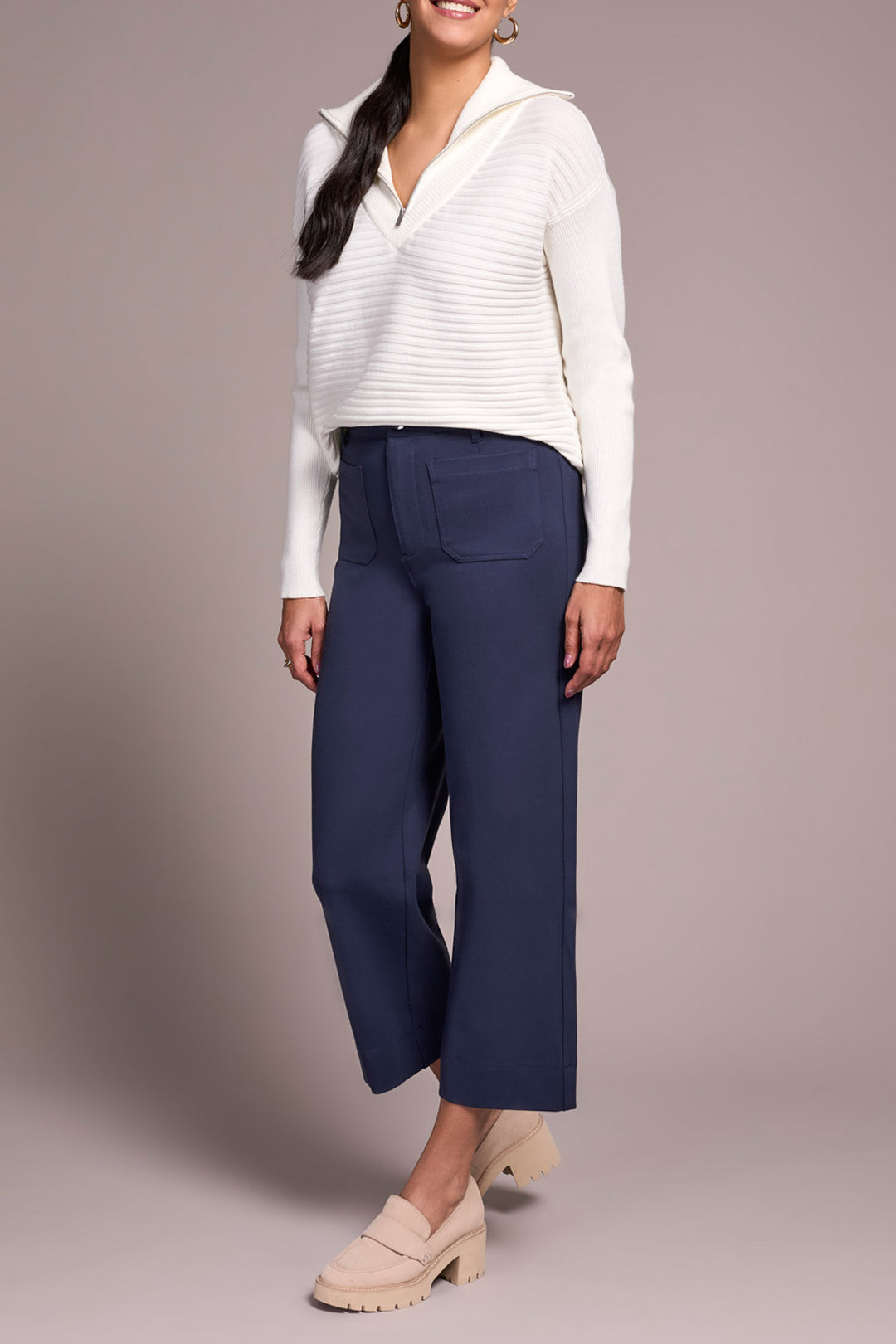 HIGH RISE FLY FRONT CAPRI W/POCKETS - SAPPHIRE