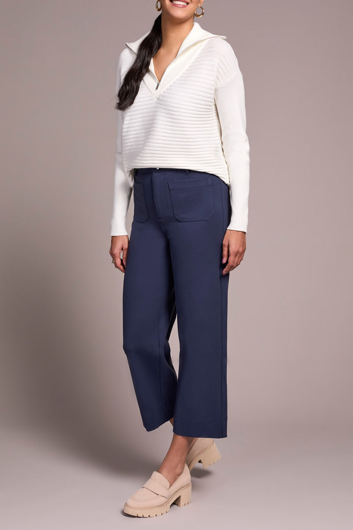 HIGH RISE FLY FRONT CAPRI W/POCKETS - SAPPHIRE