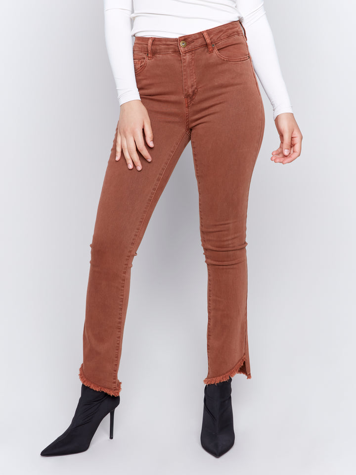 COLORED ASYMMETRICAL LEG PANTS - TERRACOTTA