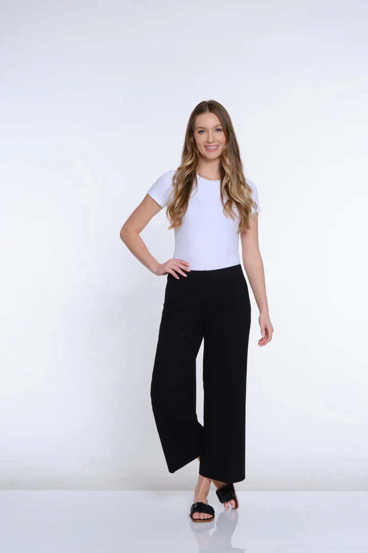 ELASTIC NO WAIST WIDE LEG CROP PANT - BLACK