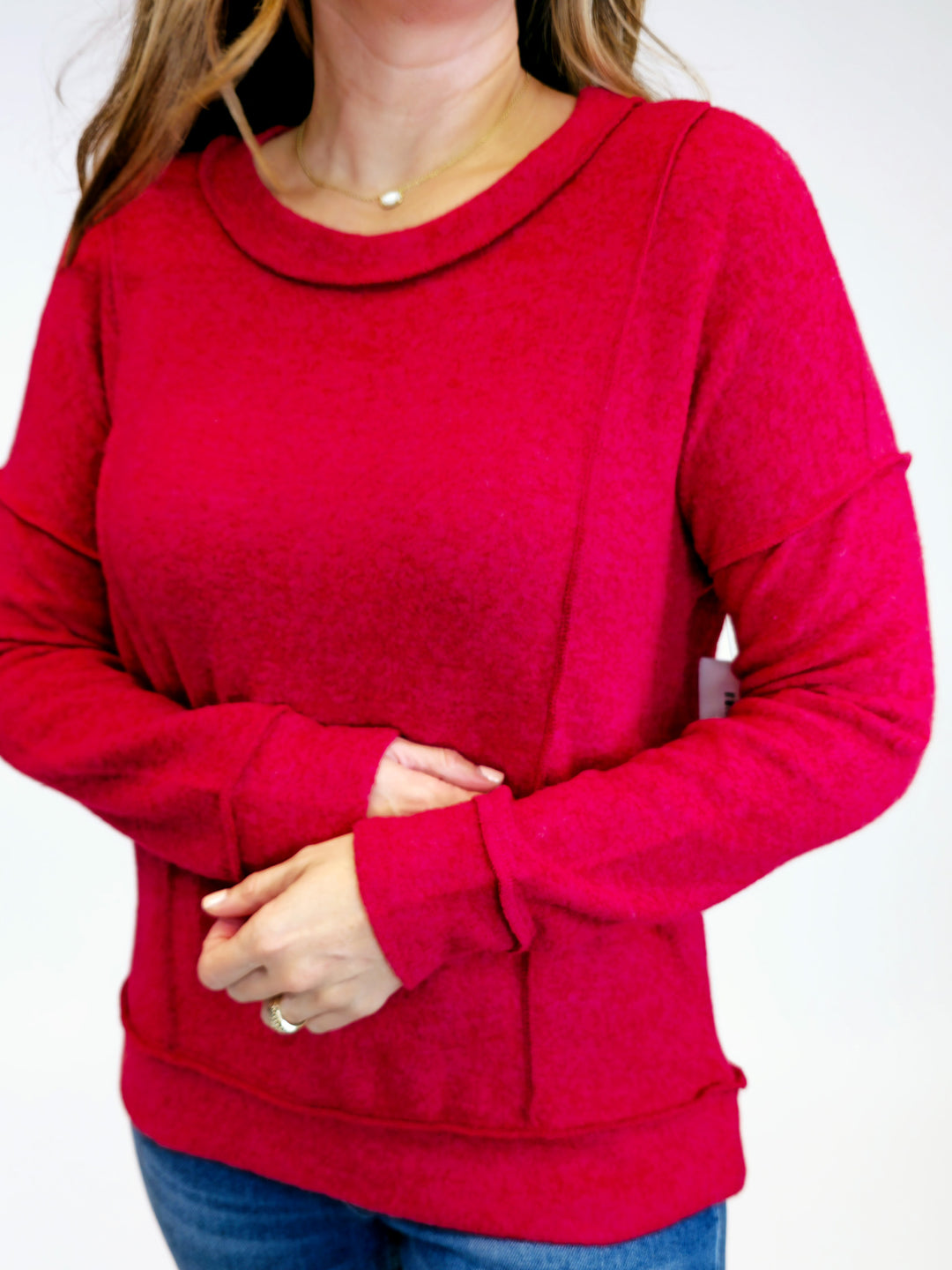 BRUSHED DROP SHOULDER SWEATER - DARK RED