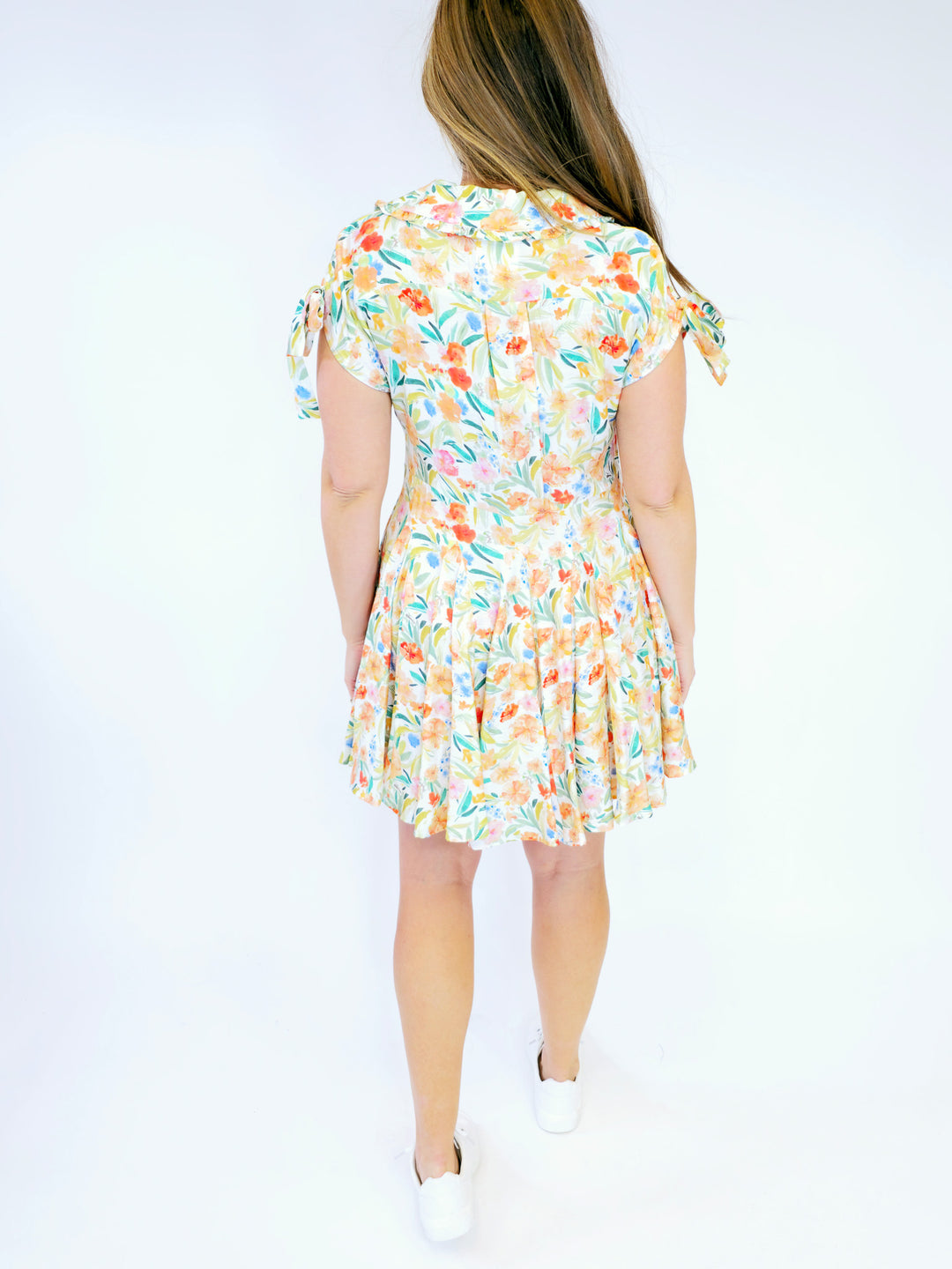 COLLARED FLORAL PRINT SHORT DRESS  - OFF WHITE