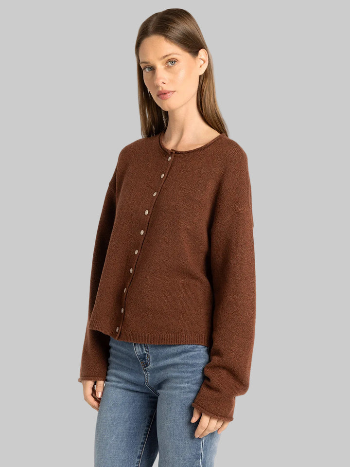 LONG SLEEVE DOVER CARDIGAN - HEATHER MAHOGANY