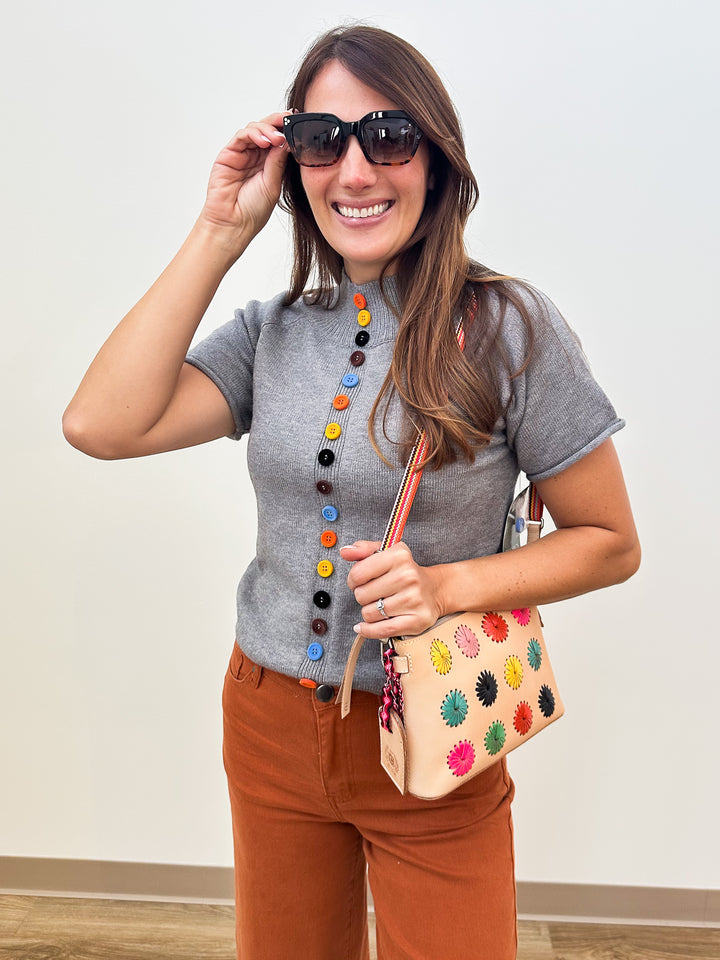 SHORT SLEEVE CONTRAST DETAIL TOP - GREY
