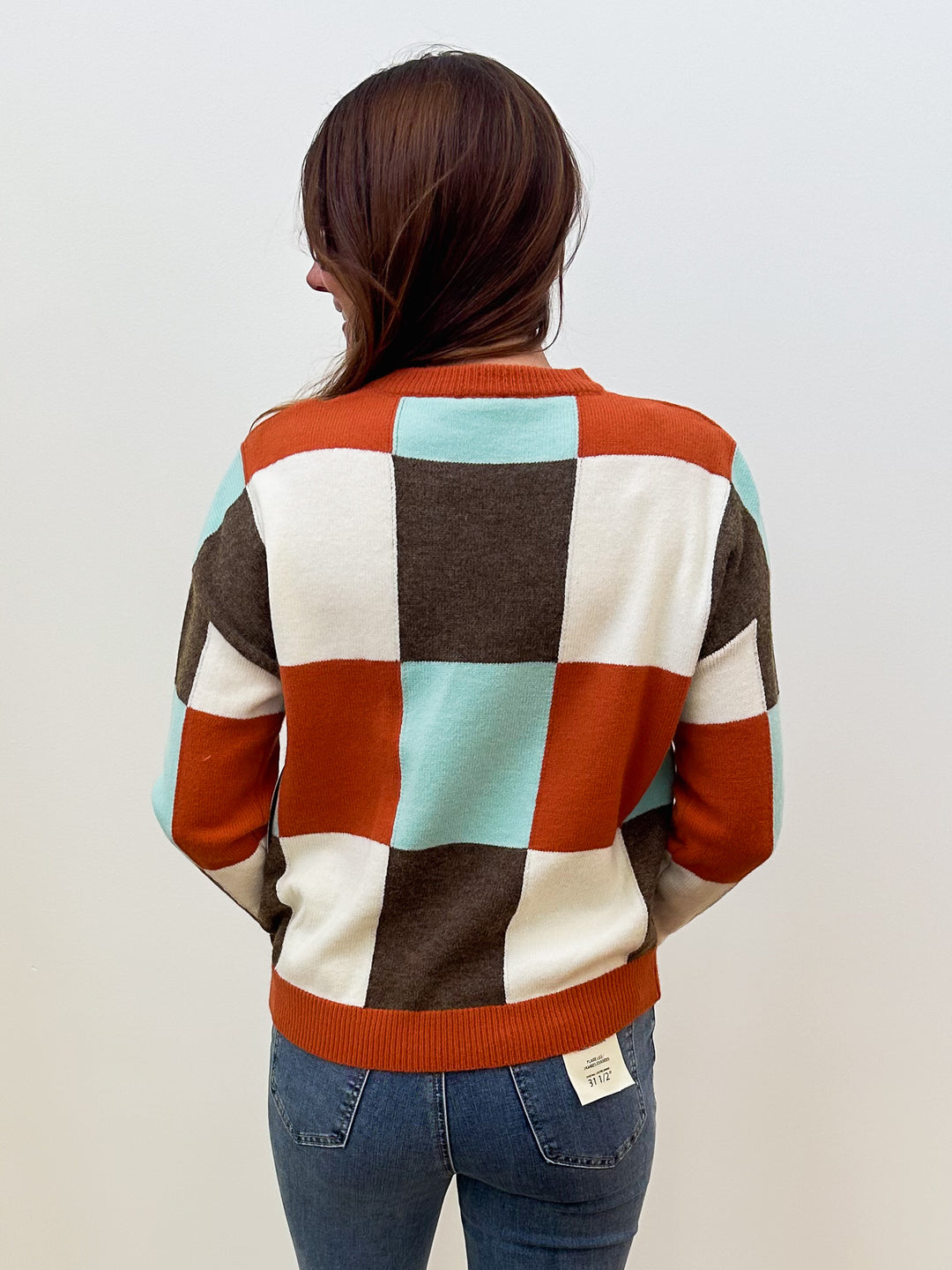 LONG SLEEVE MULTI CHECKERED SWEATER - BROWN COMBO
