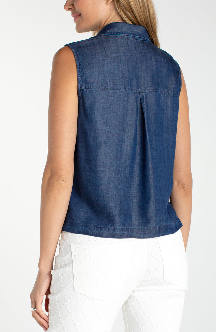 SLEEVELESS BUTTON TOP W/POCKETS - SERENE DARK
