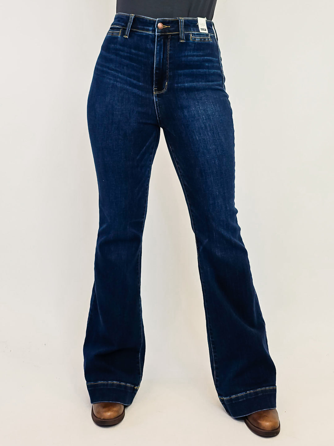 JUDY BLUE HW TROUSER FLARE JEANS - 32" INSEAM - DARK WASH