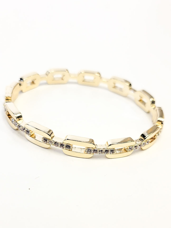 PUSH LOCK BANGLE ROPE TWO TONE - GOLD SILVER