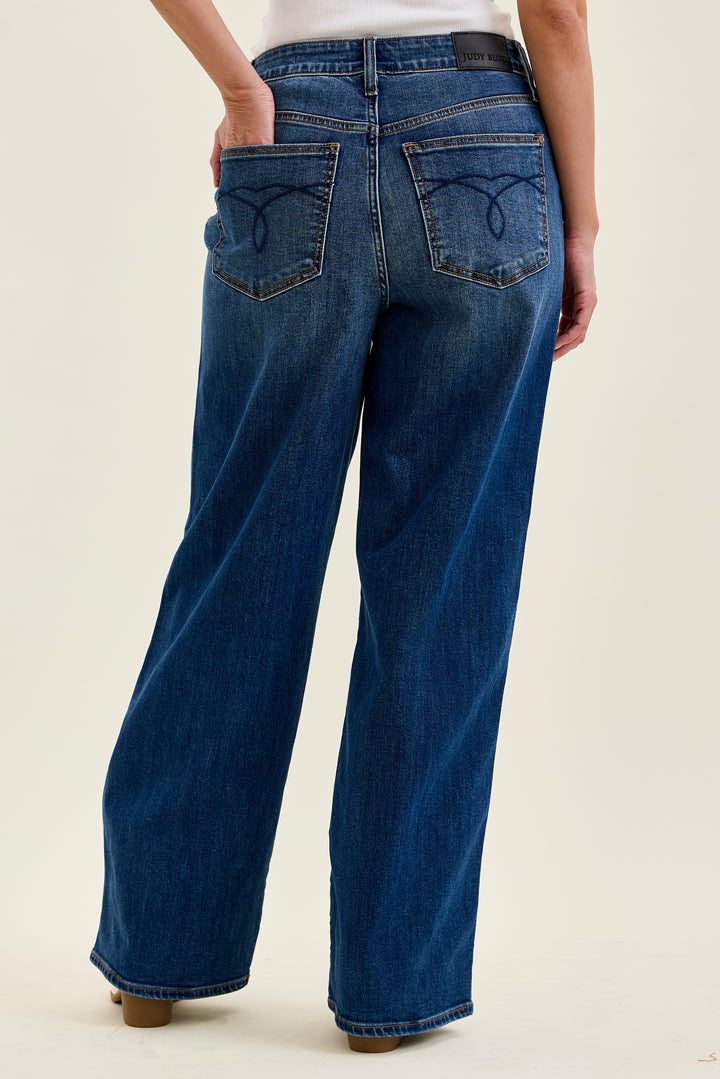 JUDY BLUE HIGH WAIST WILHELMINA BAGGY JEANS - 31" INSEAM - DARK