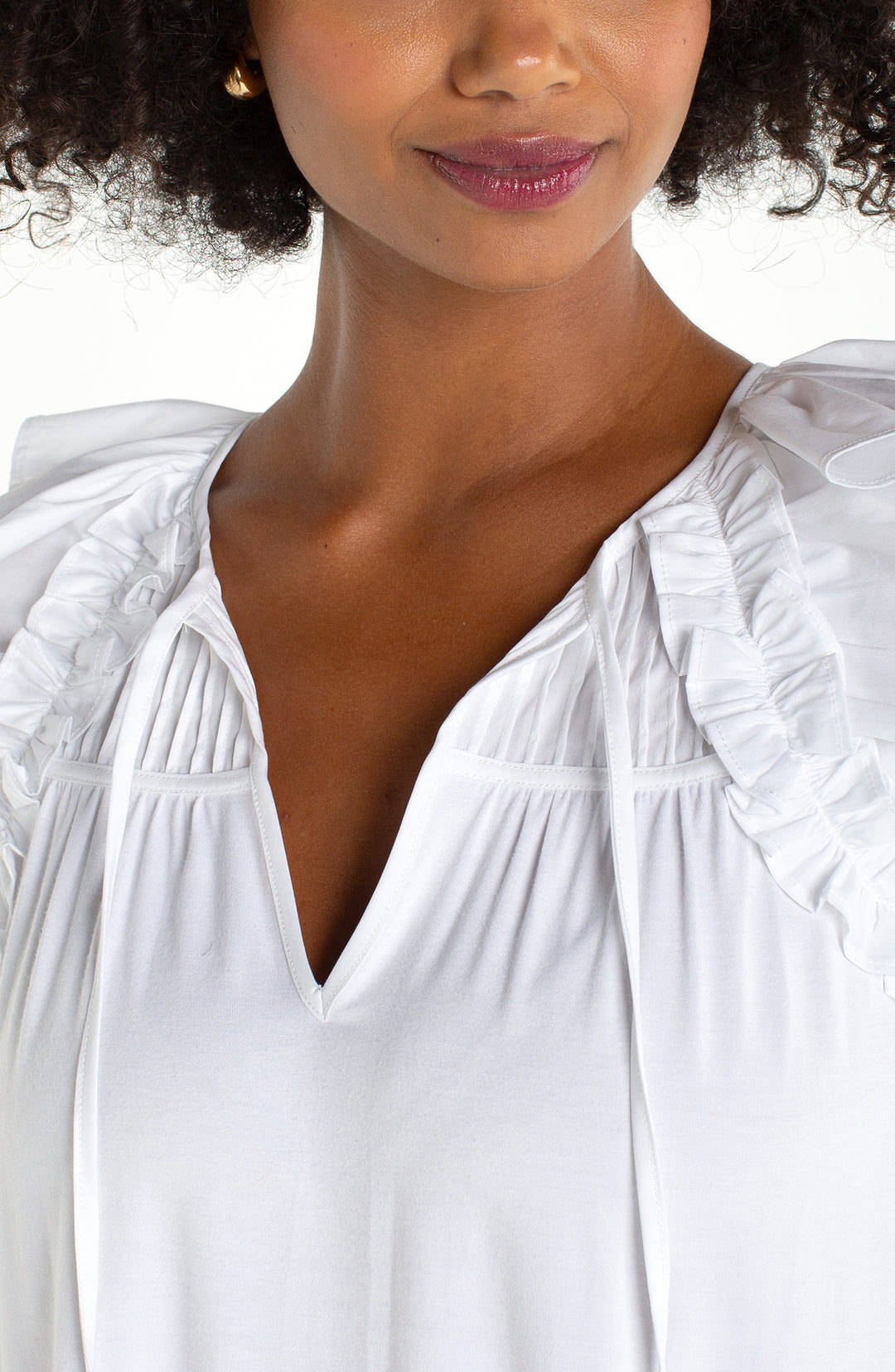 FLUTTER SLEEVE KNIT TOP W/TIES - WHITE