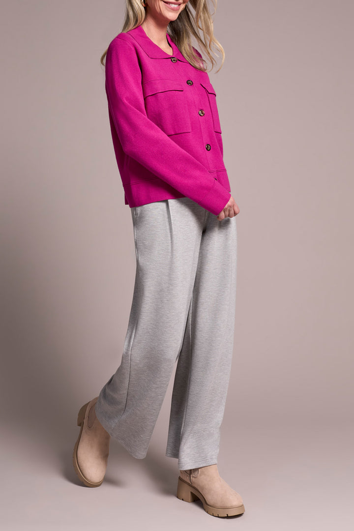DOUBLE KNIT COLLARED SWEATER CARDIGAN - PINK FLAMBOYANT