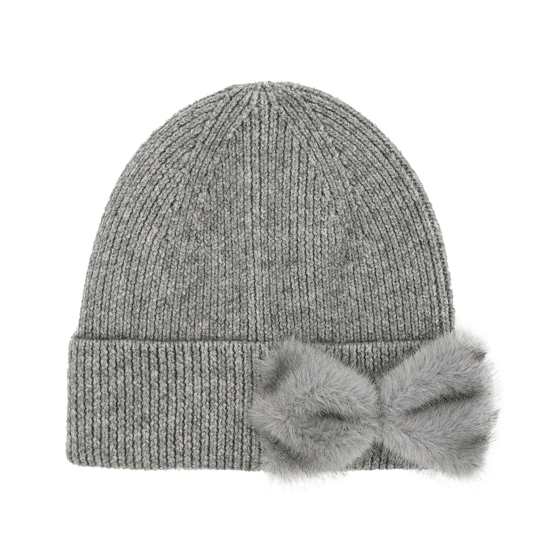 FAUX FUR RIBBON BEANIE - GREY
