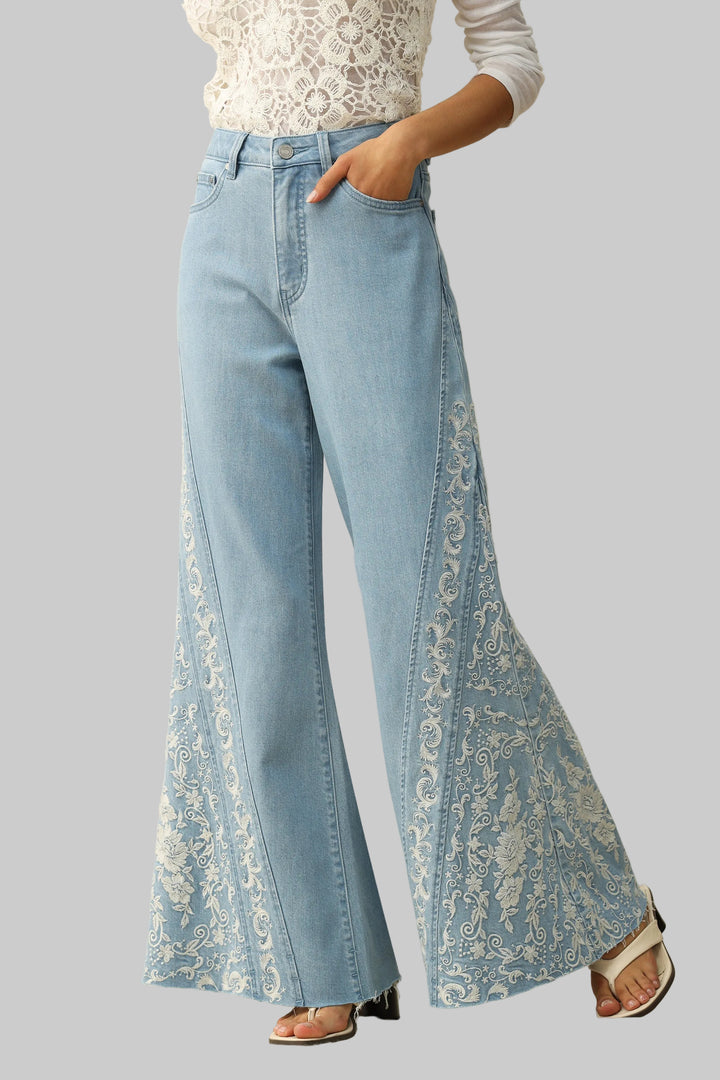 BAYEAS HR EMBROIDERED FLARE JEANS - LIGHT BLUE - 29.5" INSEAM
