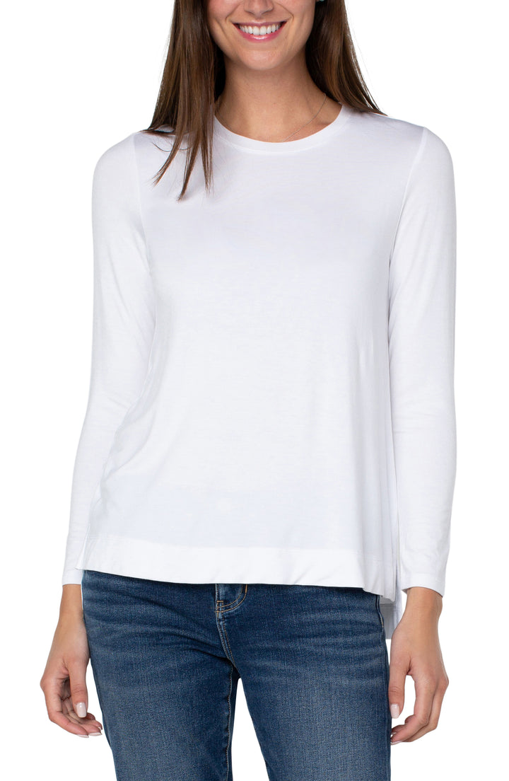 LONG SLEEVE SCOOP NECK TEE - WHITE