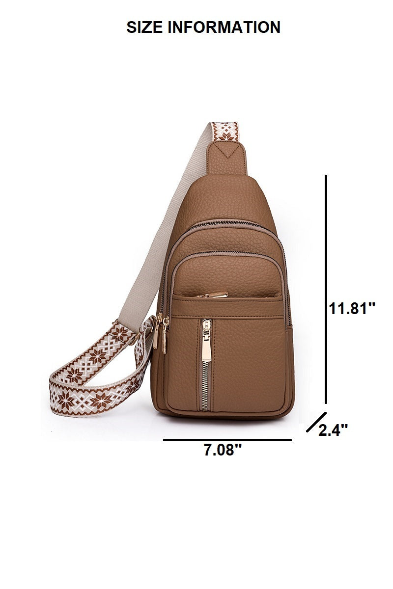 VEGAN LEATHER CROSSBODY SLING BAG, CAMEL