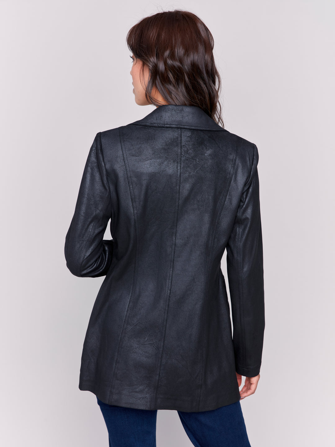 VINTAGE TEXTURE FAUX SUEDE LONG JACKET - BLACK