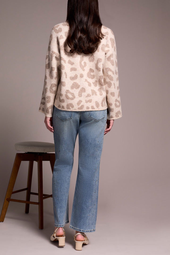 LONG SLEEVE CREW NECK SWEATER W/SEQUINS - SANDSTONE