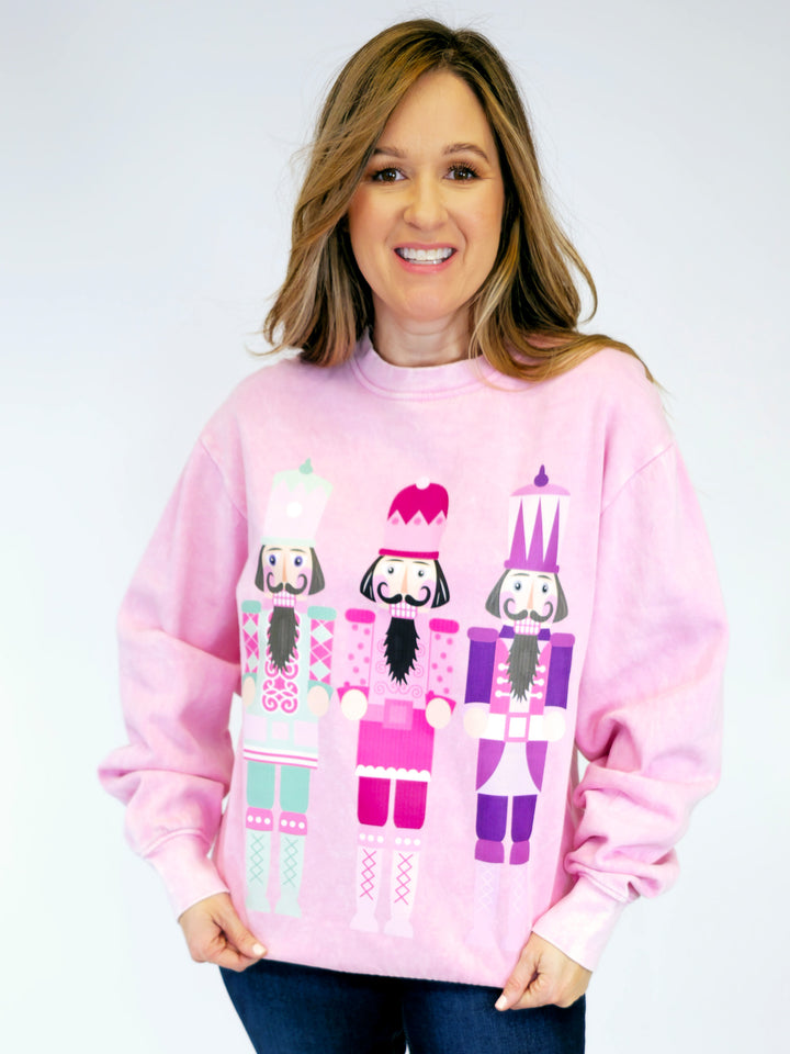 NUTCRACKER TRIO HOLIDAY SWEATSHIRT - LIGHT PINK