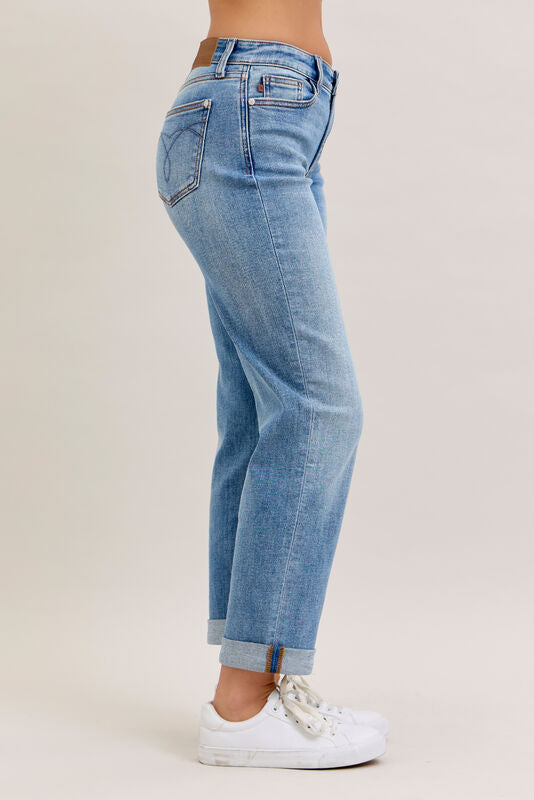 JUDY BLUE MR BOYFRIEND CUFFED JEANS - INSEAM 28"/31" (UNCUFFED) - MEDIUM WASH