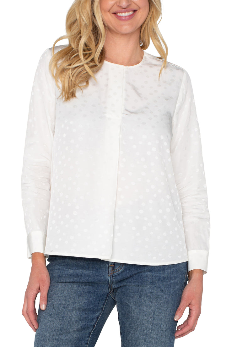 LONG SLEEVE POPOVER WOVEN BLOUSE - PORCELAIN DOT