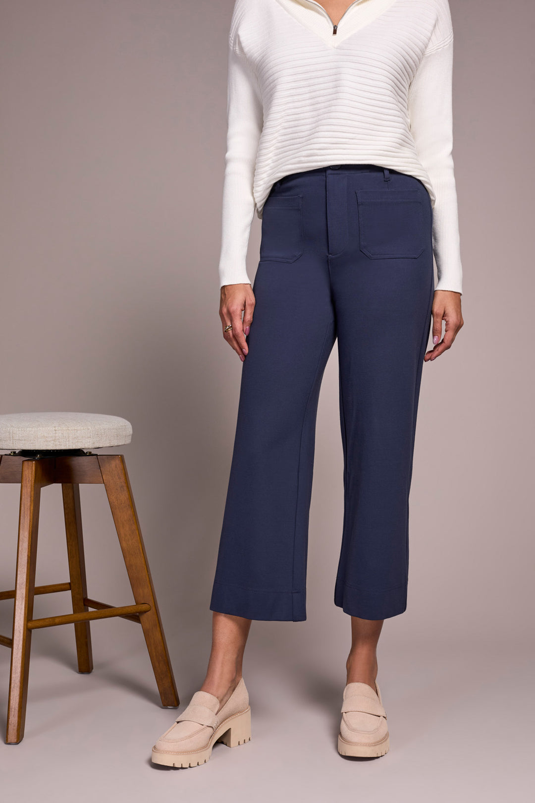 HIGH RISE FLY FRONT CAPRI W/POCKETS - SAPPHIRE