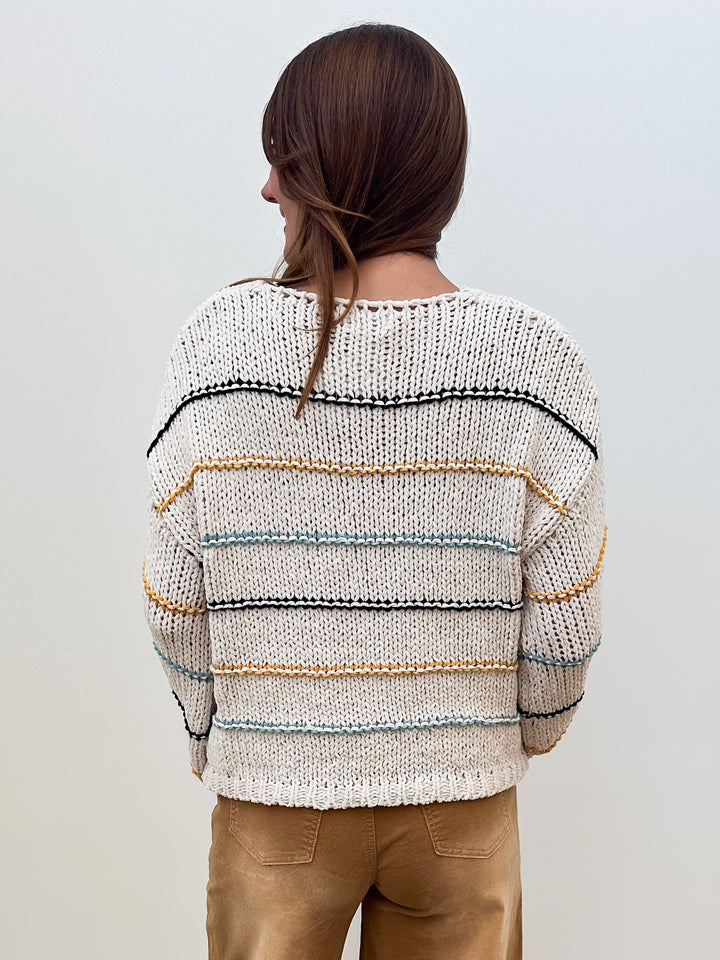 OVERSIZED STRIPED CHUNKY KNIT SWEATER - CREAM MIX