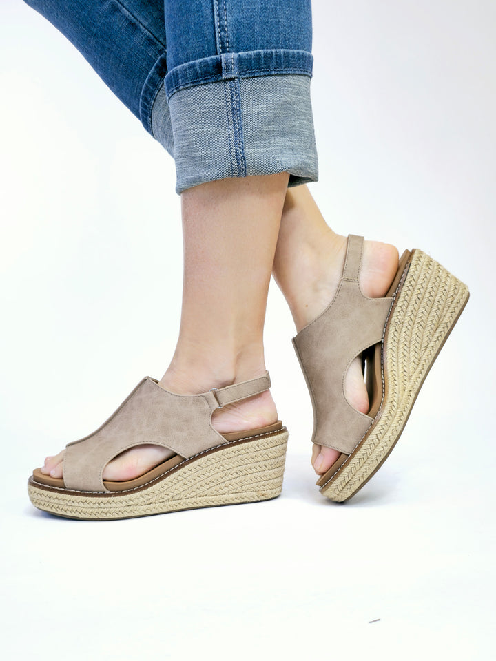 CORKY'S 'K BYE' ESPADRILLE WEDGE SANDAL - TAUPE