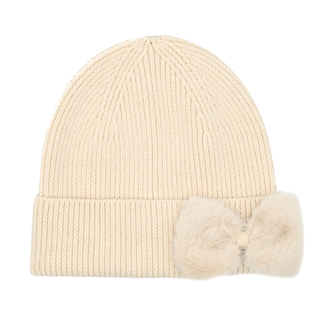 FAUX FUR RIBBON BEANIE - BEIGE