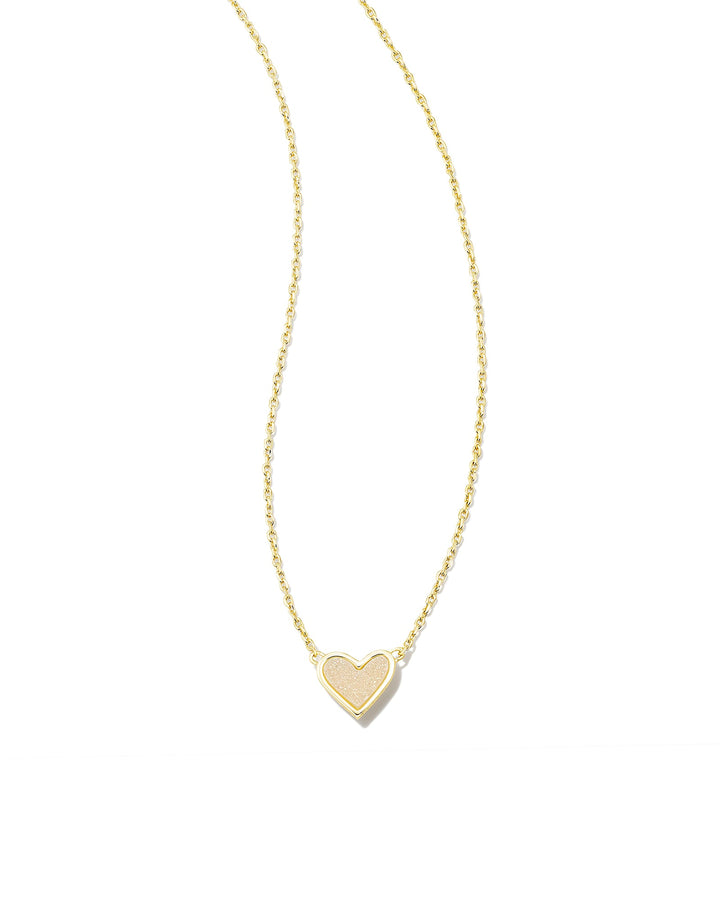 FRAMED ARI HEART SHORT PENDANT NECKLACE - GOLD IRIDESCENT DRUSY