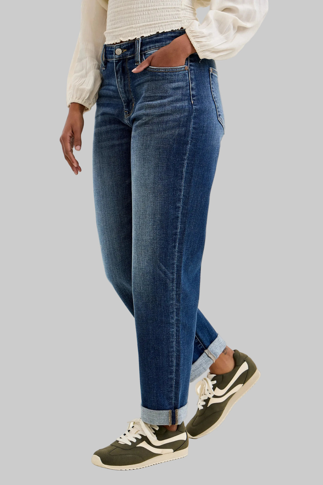 JUDY BLUE MID RISE BILLE BOYFRIEND JEANS - DARK TRUE INDIGO - 27"/30.5"
