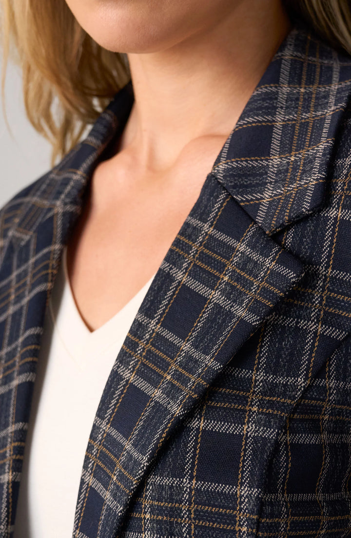 PETITE BOYFRIEND BLAZER - NAVY/TAN PLAID